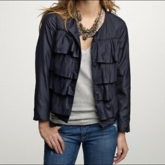 J. Crew Black Silk Cascading Tiered Ruffled Jacket Size 0 - Picture 1 of 6